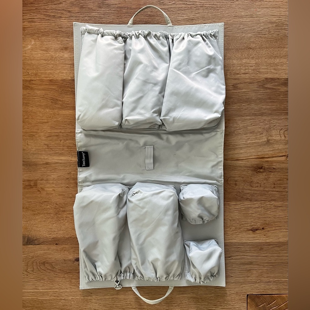 ToteSavvy Gray Nylon Diaper Bag Travel Organizer Multiple Pockets tote insert